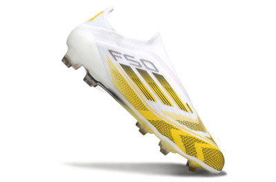 Men's Adidas F50 Elite Kings League Laceless FG Football Boots - White/Yellow/Black