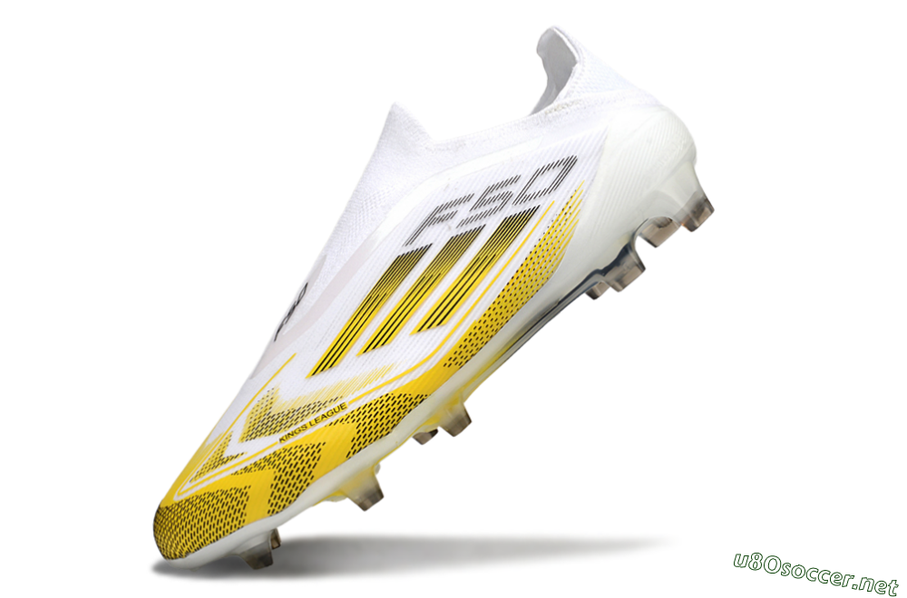 Men's Adidas F50 Elite Kings League Laceless FG Football Boots - White/Yellow/Black 5