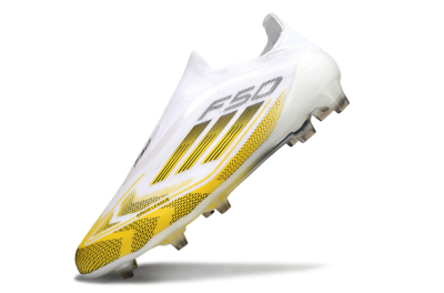 Men's Adidas F50 Elite Kings League Laceless FG Football Boots - White/Yellow/Black