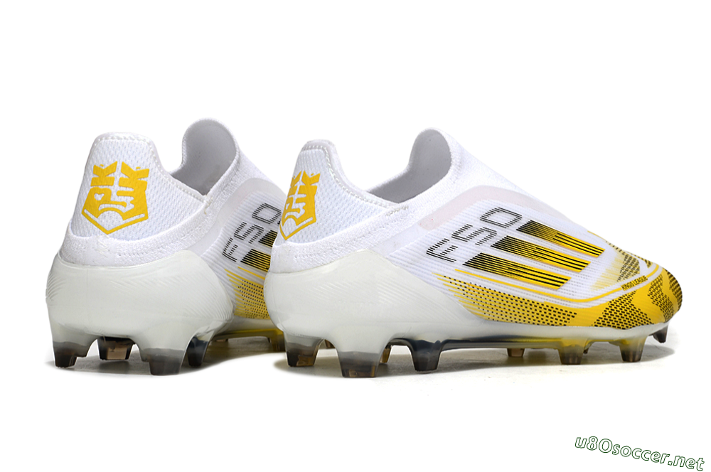 Men's Adidas F50 Elite Kings League Laceless FG Football Boots - White/Yellow/Black 6