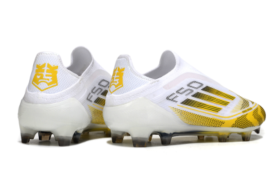 Men's Adidas F50 Elite Kings League Laceless FG Football Boots - White/Yellow/Black