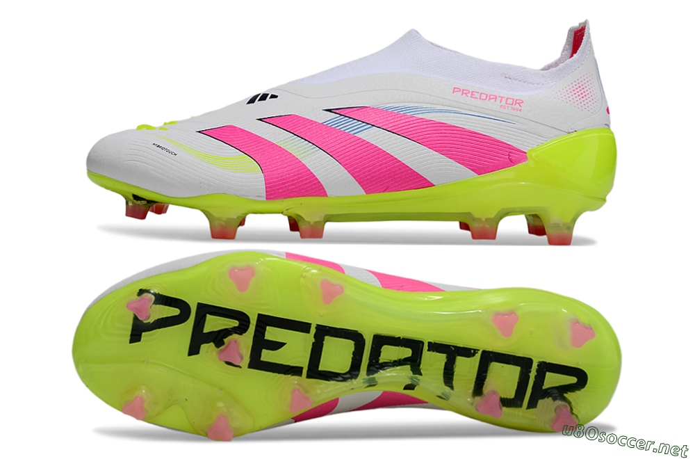 Unisex Adidas Predator Laceless Elite 25 FG Football Boots - White/Pink/Yellow 1