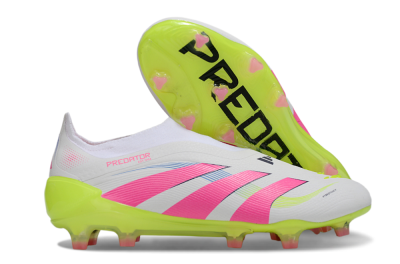 Unisex Adidas Predator Laceless Elite 25 FG Football Boots - White/Pink/Yellow