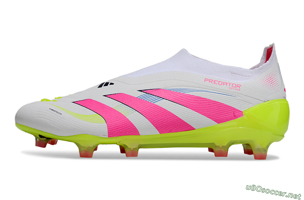 Unisex Adidas Predator Laceless Elite 25 FG Football Boots - White/Pink/Yellow 0