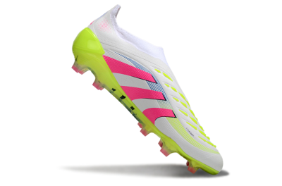 Unisex Adidas Predator Laceless Elite 25 FG Football Boots - White/Pink/Yellow