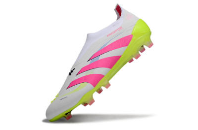 Unisex Adidas Predator Laceless Elite 25 FG Football Boots - White/Pink/Yellow