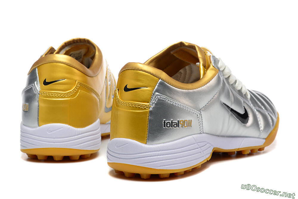 Men's Nike Total 90 III TF Football Shoes - Silver/Black/Yellow 9
