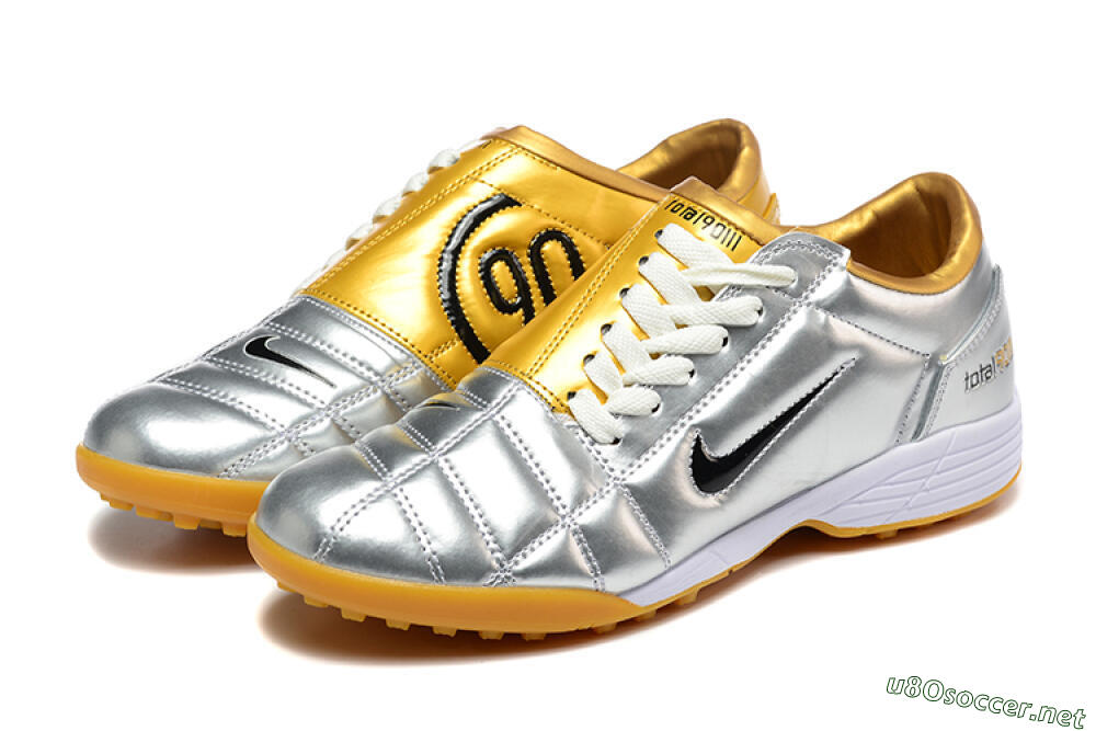 Men's Nike Total 90 III TF Football Shoes - Silver/Black/Yellow 5