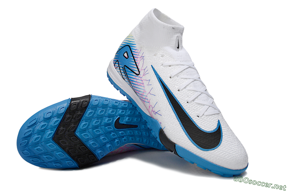 Unisex Nike Air Zoom Mercurial Superfly 10 Elite TF Football Shoes - White/Blue/Black 3