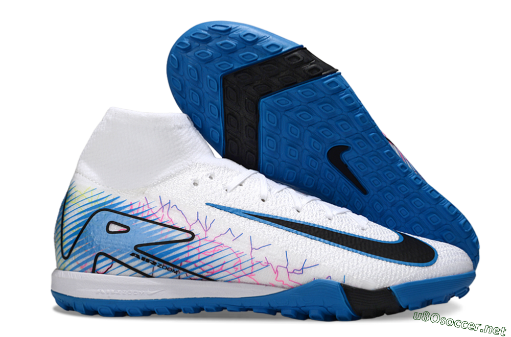 Unisex Nike Air Zoom Mercurial Superfly 10 Elite TF Football Shoes - White/Blue/Black 2
