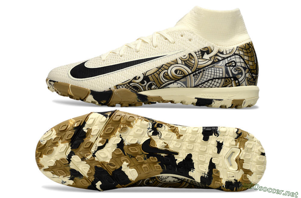 Unisex Nike Air Zoom Mercurial Superfly 10 Elite TF Football Shoes - Beige/Black/Brown 1