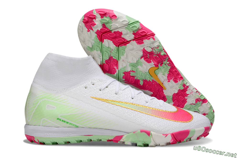 Unisex Nike Air Zoom Mercurial Superfly 10 Elite TF Football Shoes - White/Red/Gold 2