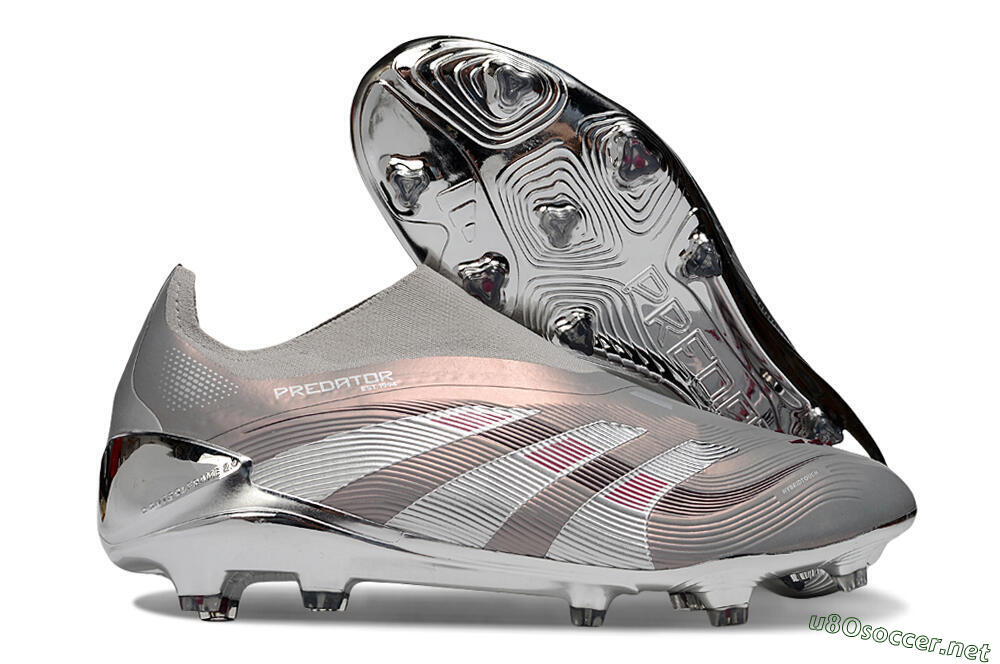 Unisex Adidas Predator 25 Elite Laceless FG Football Boots - Silver/Pink 2