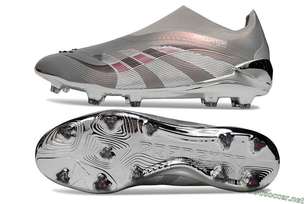 Unisex Adidas Predator 25 Elite Laceless FG Football Boots - Silver/Pink 1