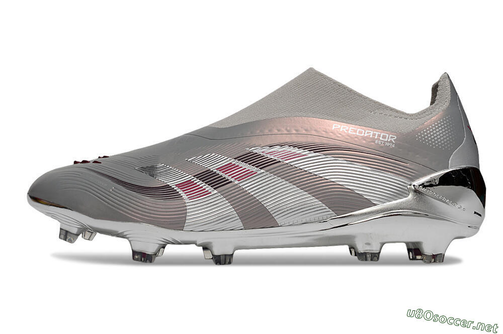 Unisex Adidas Predator 25 Elite Laceless FG Football Boots - Silver/Pink 0