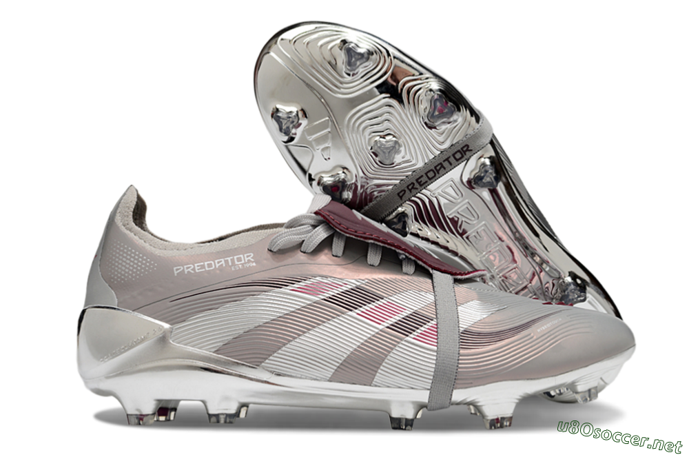 Unisex Adidas Predator 25 Elite Foldover Tongue FG Football Boots - Silver/Pink/Red 2