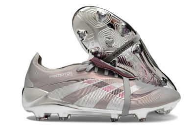 Unisex Adidas Predator 25 Elite Foldover Tongue FG Football Boots - Silver/Pink/Red
