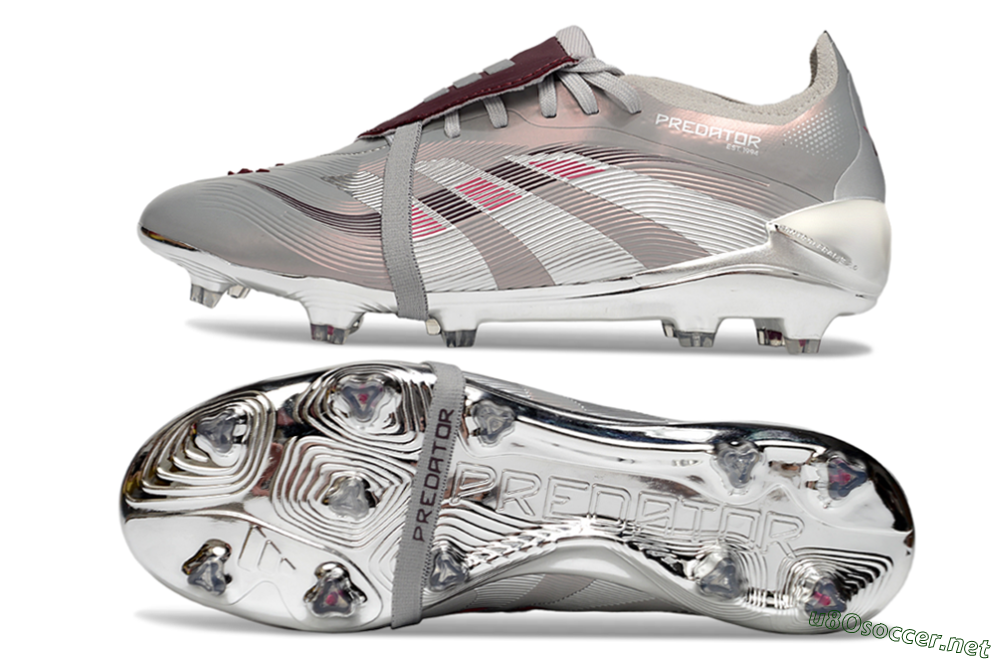 Unisex Adidas Predator 25 Elite Foldover Tongue FG Football Boots - Silver/Pink/Red 1