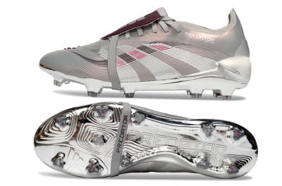 Unisex Adidas Predator 25 Elite Foldover Tongue FG Football Boots - Silver/Pink/Red