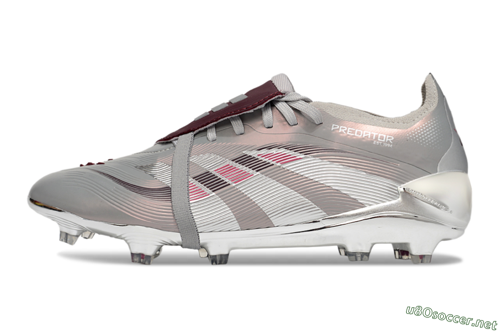 Unisex Adidas Predator 25 Elite Foldover Tongue FG Football Boots - Silver/Pink/Red 0