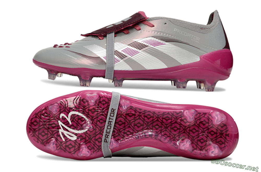 Unisex Adidas Predator 25 Elite Foldover Tongue FG Football Boots - Silver/Red 1