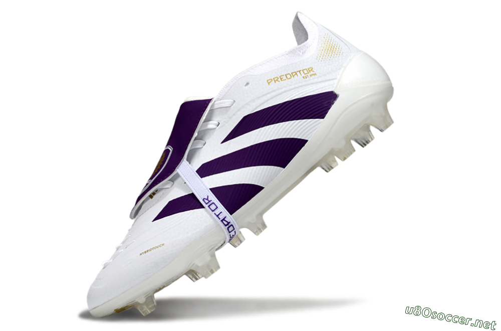 Unisex Adidas Predator 25 Elite Foldover Tongue FG Football Boots - White/Purple/Gold 5