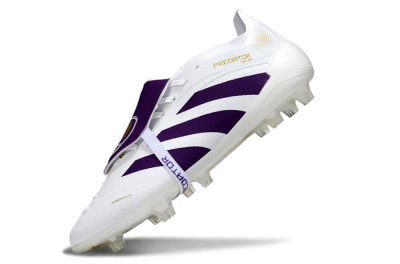 Unisex Adidas Predator 25 Elite Foldover Tongue FG Football Boots - White/Purple/Gold