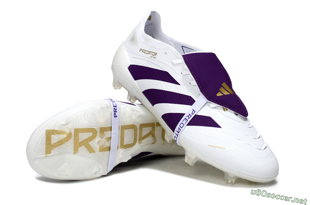 Unisex Adidas Predator 25 Elite Foldover Tongue FG Football Boots - White/Purple/Gold 3