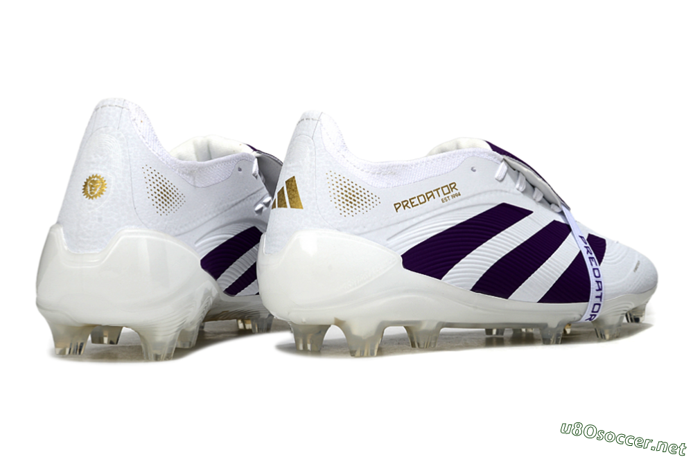 Unisex Adidas Predator 25 Elite Foldover Tongue FG Football Boots - White/Purple/Gold 6