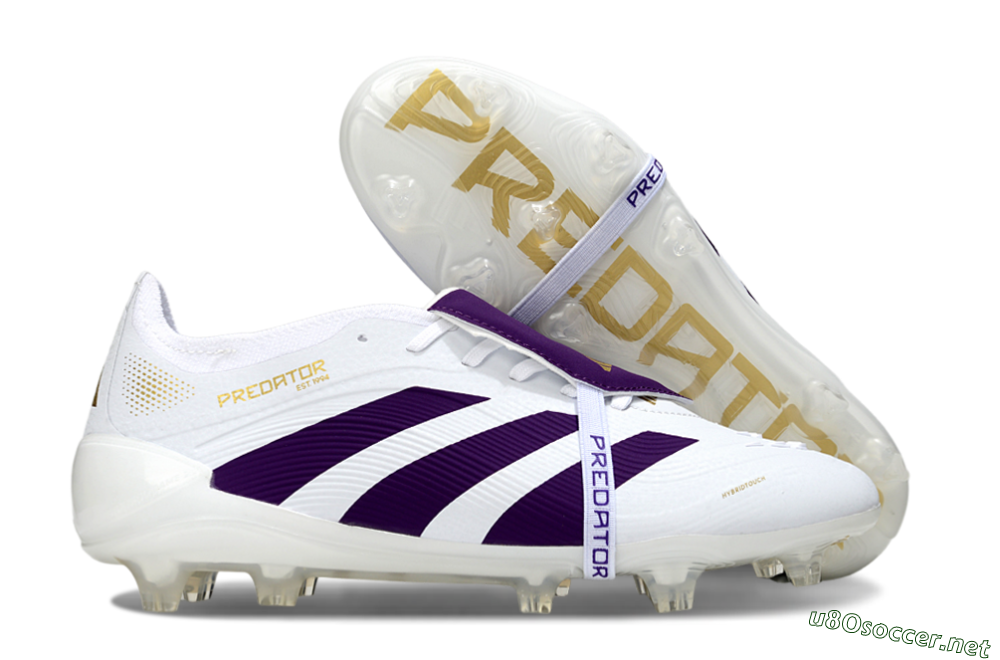 Unisex Adidas Predator 25 Elite Foldover Tongue FG Football Boots - White/Purple/Gold 2
