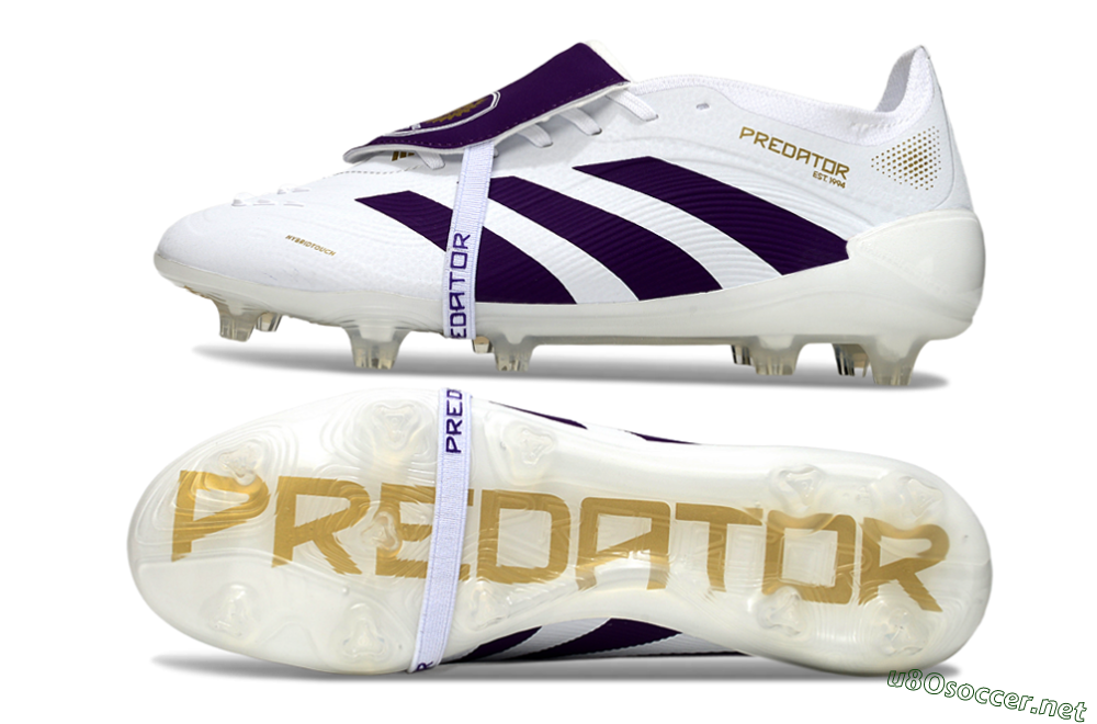 Unisex Adidas Predator 25 Elite Foldover Tongue FG Football Boots - White/Purple/Gold 1