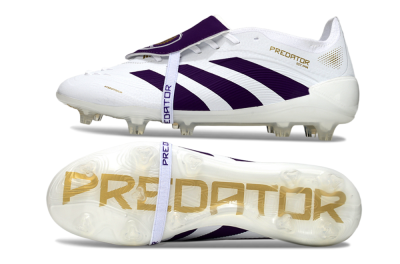 Unisex Adidas Predator 25 Elite Foldover Tongue FG Football Boots - White/Purple/Gold