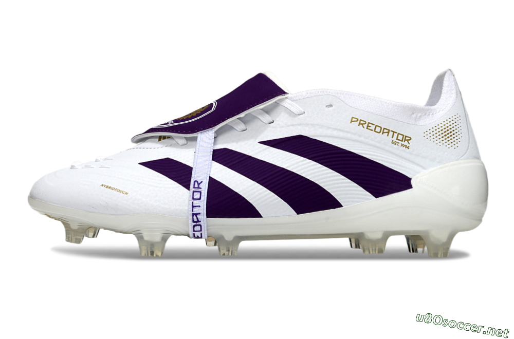 Unisex Adidas Predator 25 Elite Foldover Tongue FG Football Boots - White/Purple/Gold 0