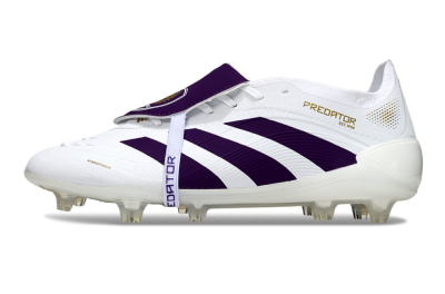 Unisex Adidas Predator 25 Elite Foldover Tongue FG Football Boots - White/Purple/Gold