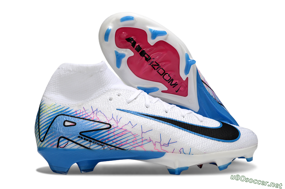 Unisex Nike Air Zoom Mercurial Superfly 10 Elite FG Football Boots - White/Blue/Black 2