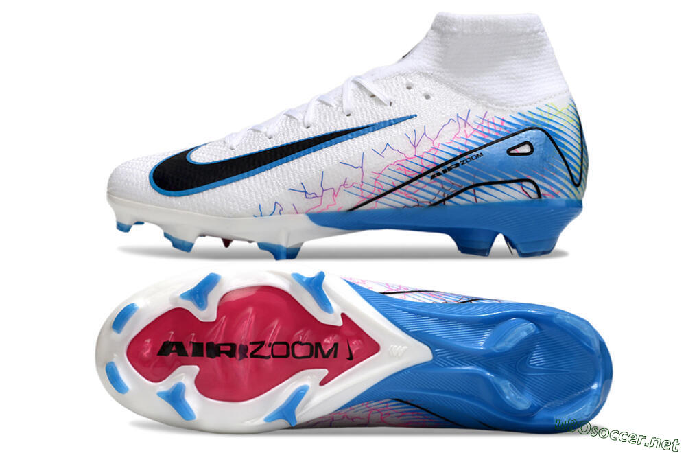 Unisex Nike Air Zoom Mercurial Superfly 10 Elite FG Football Boots - White/Blue/Black 1