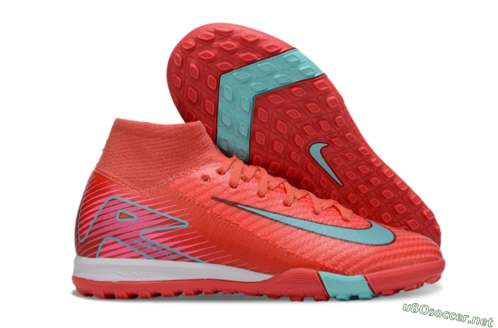 Kids Nike Air Zoom Mercurial Superfly 10 Elite TF Football Shoes - Red/Jade/Pink 2