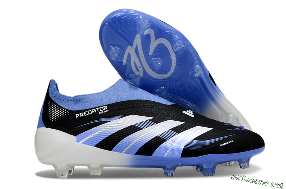 Unisex Adidas Predator 25 Elite Laceless FG Football Boots - Black/Blue/White 2