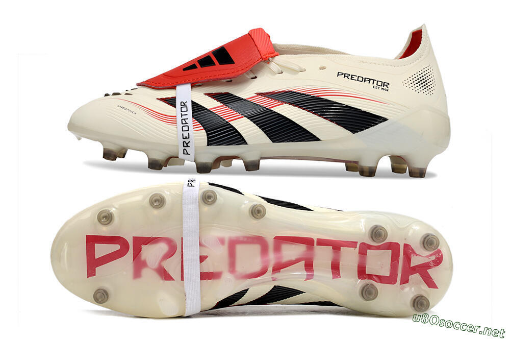 Unisex Adidas Predator 25 Elite Foldover Tongue AG Football Boots - White/Black/Red 1