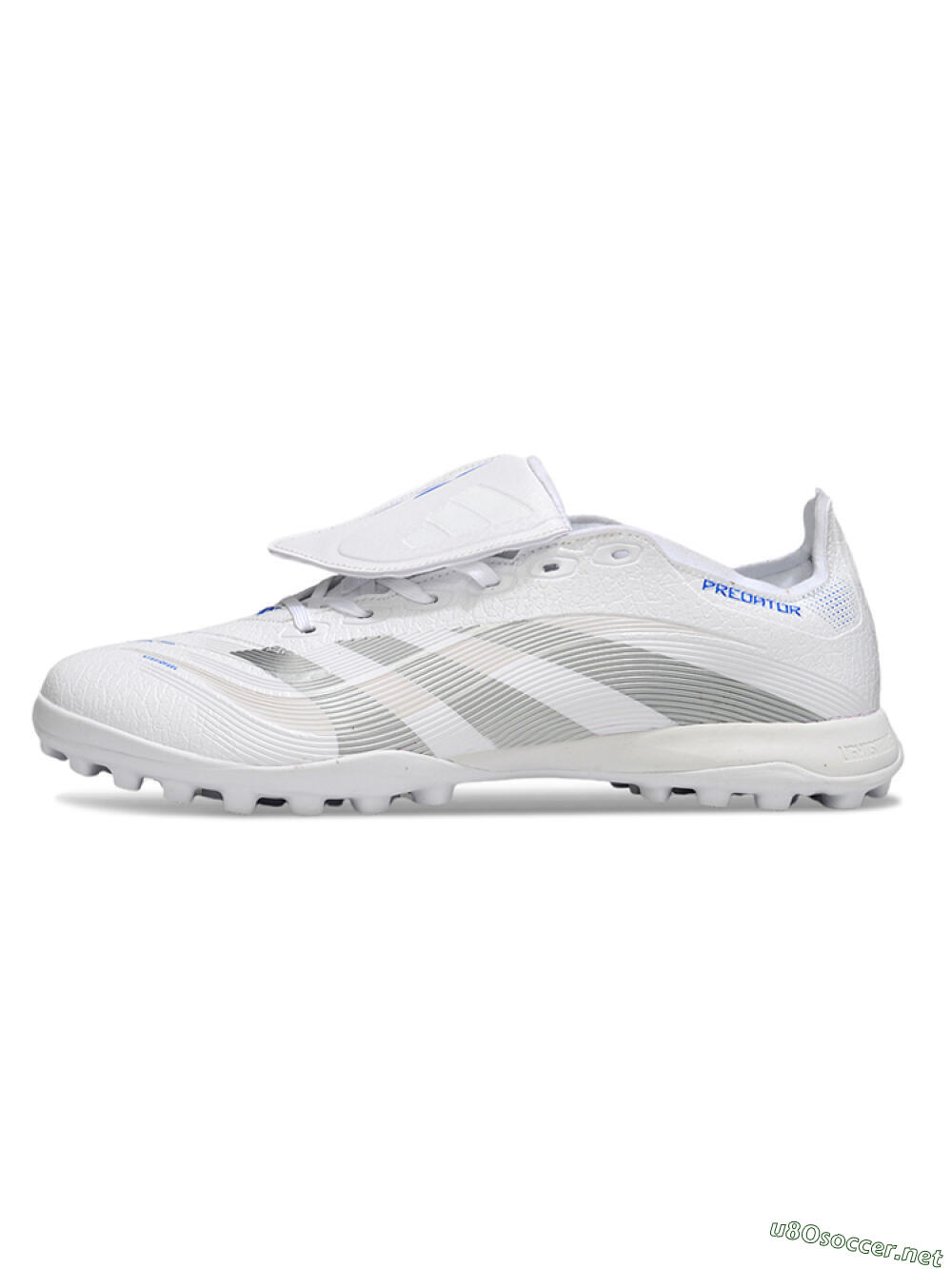 Unisex Adidas Predator 25 Elite Foldover Tongue TF Football Shoes - White/Silver/Blue 0