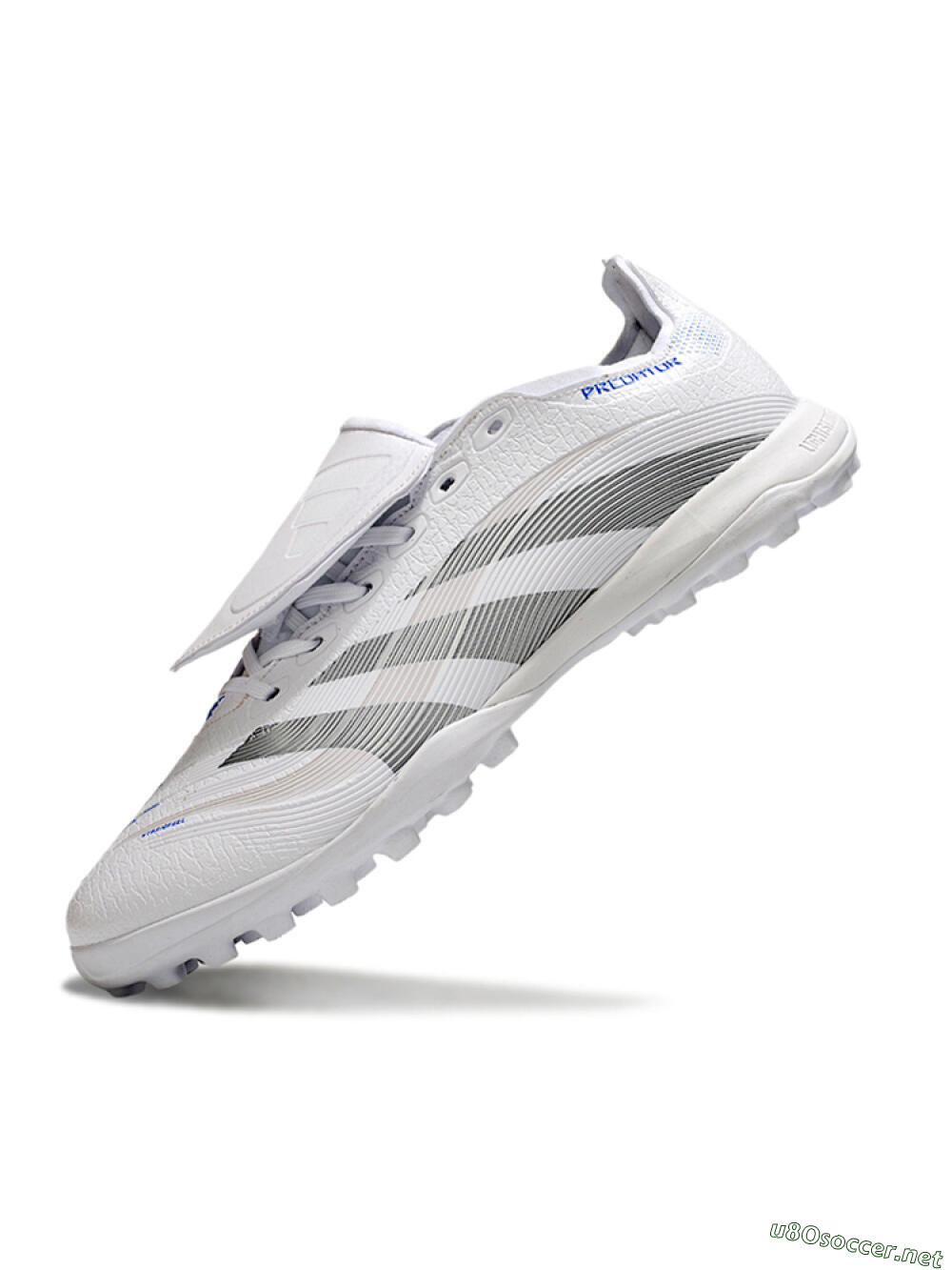 Unisex Adidas Predator 25 Elite Foldover Tongue TF Football Shoes - White/Silver/Blue 5