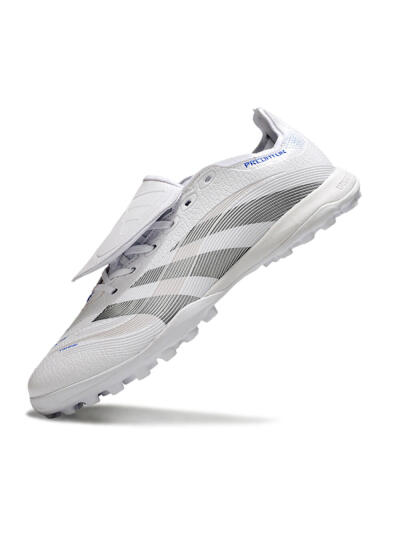 Unisex Adidas Predator 25 Elite Foldover Tongue TF Football Shoes - White/Silver/Blue