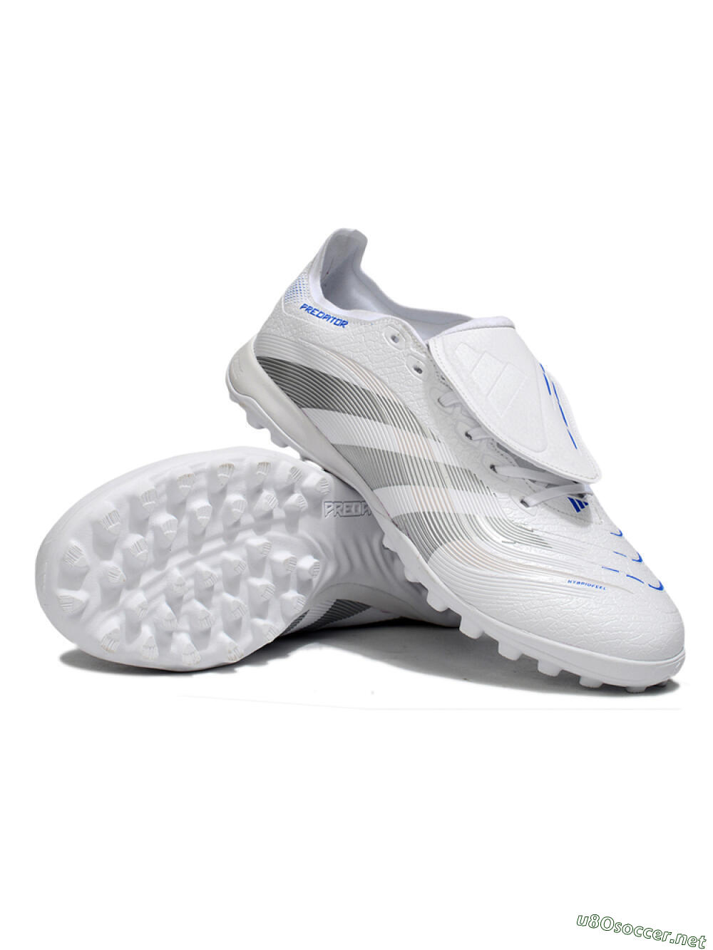 Unisex Adidas Predator 25 Elite Foldover Tongue TF Football Shoes - White/Silver/Blue 3