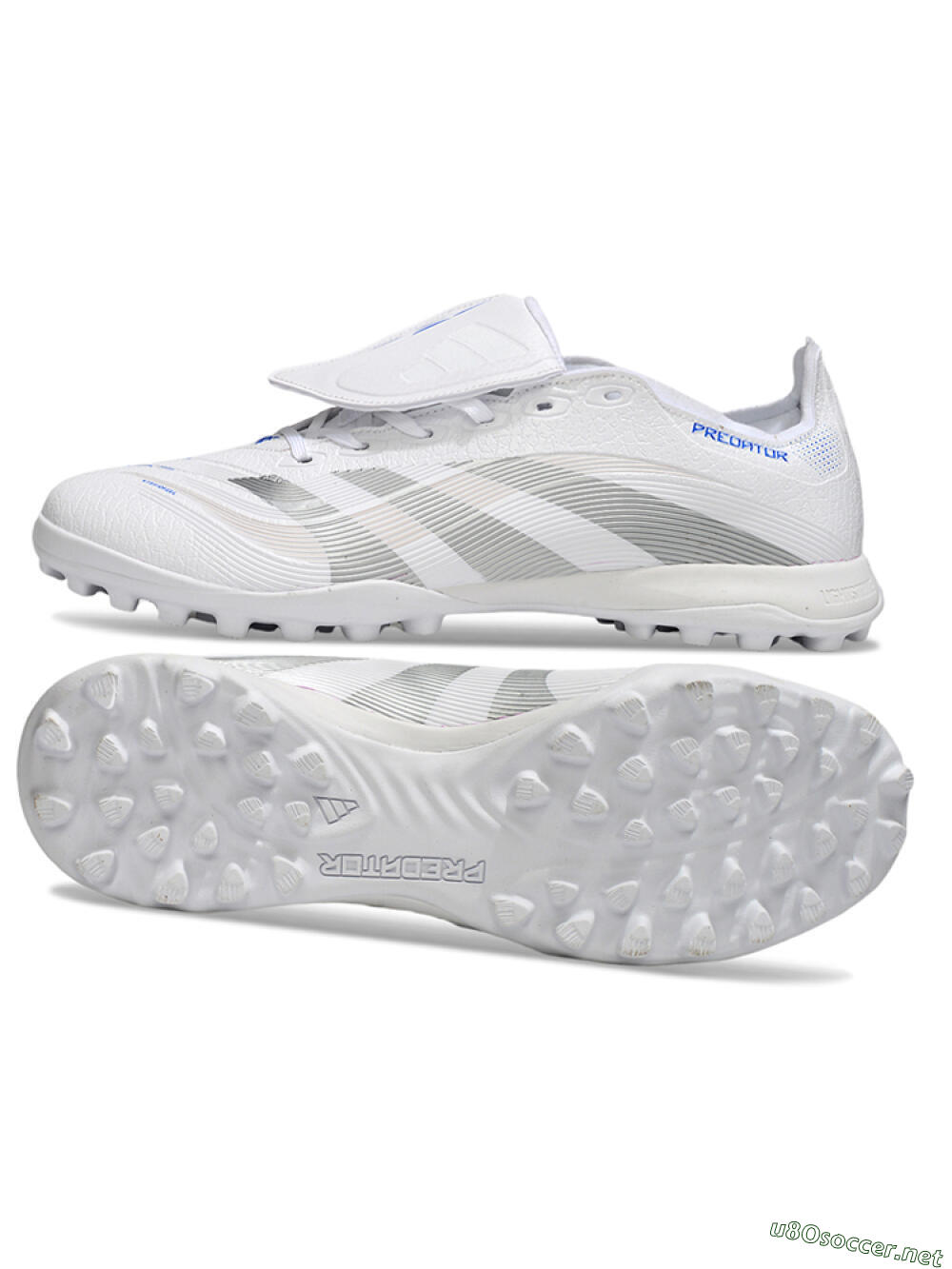 Unisex Adidas Predator 25 Elite Foldover Tongue TF Football Shoes - White/Silver/Blue 1