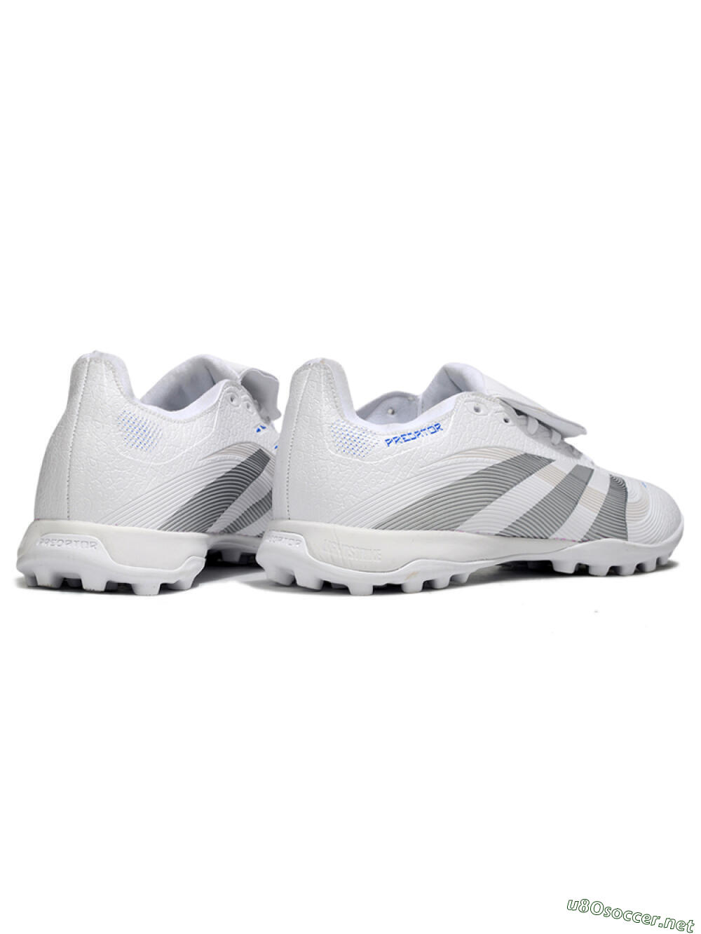 Unisex Adidas Predator 25 Elite Foldover Tongue TF Football Shoes - White/Silver/Blue 6