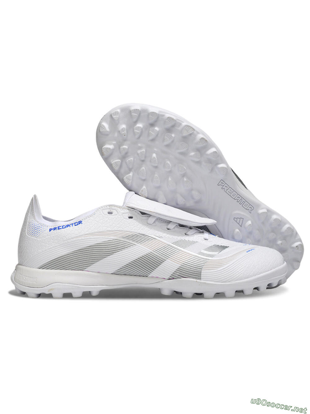 Unisex Adidas Predator 25 Elite Foldover Tongue TF Football Shoes - White/Silver/Blue 2