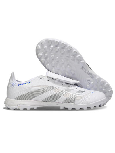Unisex Adidas Predator 25 Elite Foldover Tongue TF Football Shoes - White/Silver/Blue