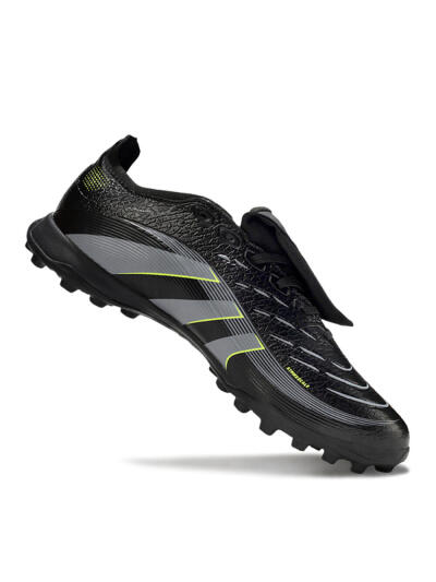 Unisex Adidas Predator 25 Elite Foldover Tongue TF Football Shoes - Black/Grey/Yellow