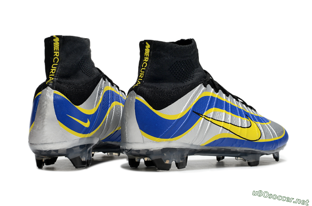 Men's Nike Mercurial Superfly 4 Elite FG Football Boots - Silver/Yellow/Blue 6