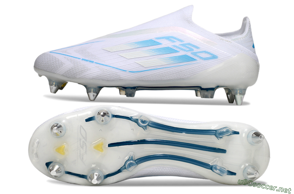 Men's Adidas F50 Elite Laceless SG Football Boots - White/Blue 1